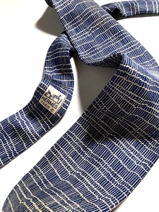 HERMES VINTAGE ARTISTIC PATTERN TIE CROSSED WIRE GRIDS HIGH END FRANCE BLUE - Picture 1 of 16