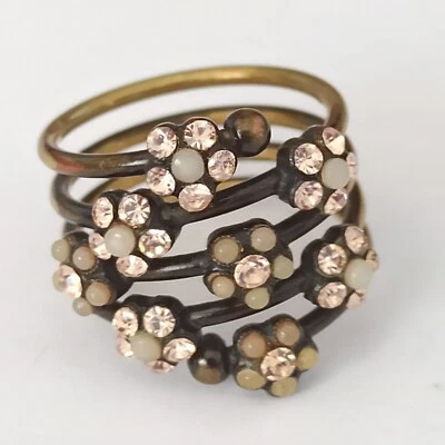 Michal Negrin Ring Multi Band Wrap Wide Pearls Crystals Shabby Romantic Chic VTG Foto 1 de 4