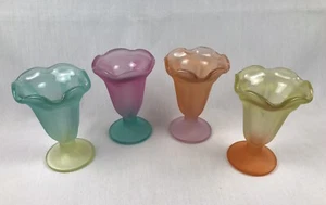 LIBBEY Ka-Dinks Frosted Pastel Parfait Ice Cream Sundae Footed Glasses Set of 4 - Picture 1 of 8