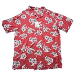 Caribbean Shirt Mens 3XL Hawaiian Floral Aloha Red White Rayon Short Sleeve - Picture 1 of 8