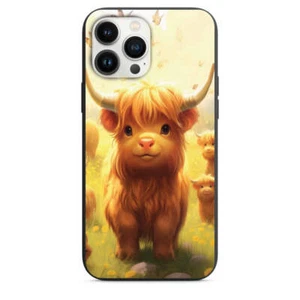 Entzückendes Baby Highland Kühe mit Schmetterlingen einzelne Blume Feld Design Telefon Ca - Bild 1 von 31