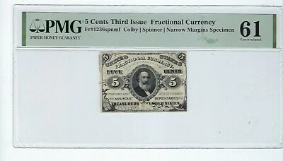 Fr#1236SPNMF 5¢ 3rd Issue Fractional Currency, Specimen PMG 61 - Image 1 of 2