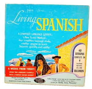 Living Spanish A Complete Language Course Vinyl 40 Lessons 1956 Boxed - Imagen 1 de 3