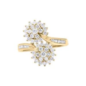 Baguette & Round Cubic Zirconia Floral Cluster Ring, 925 Silver Her Wedding Ring - Picture 1 of 5