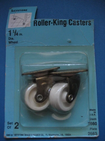 NOS  1 1/4"  Vintage Roller Casters KEYSTONE Plate 2663 white set MADE USA Cover