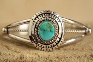 Amerikanische Ureinwohner Navajo Sterlingsilber oval Türkis Nugget Manschette Armband - Bild 1 von 5