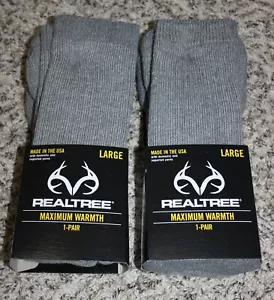 2 Pair New REALTREE Maximum Warmth Hunting Socks LARGE Shoe Size 9-12 Wool Blend - Picture 1 of 4