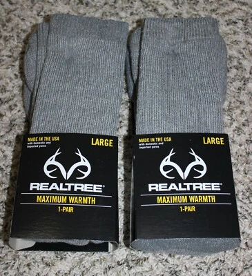2 Pair New REALTREE Maximum Warmth Hunting Socks LARGE Shoe Size 9-12 Wool Blend - Image 1 of 4