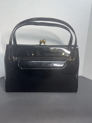 KORET Women's Handbag Pre-owned Black Patent Leather Red Leather Interior RARE - Image 1 of 4