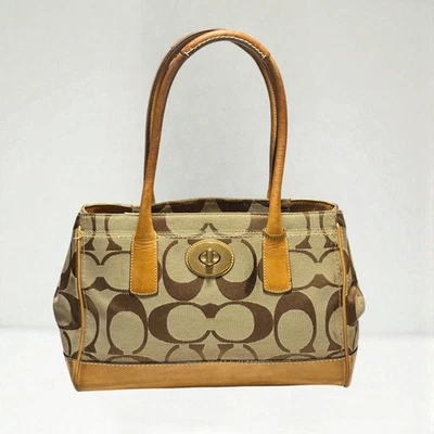 Bolso de Mano COACH Hamptons Mediano Madeline Marrón Monograma Borde de Cuero Foto 1 de 4