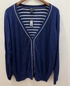Worthington Strickjacke Größe Large gestreift Knopfleiste dunkelblau, weiß - Bild 1 von 8