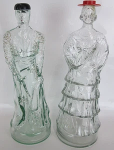 Vintage Matador And Flamenco Dancer Large Glass Bottles With Hat Stoppers - Picture 1 of 24