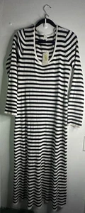 Vestito maglione donna XXL bianco nero a righe accogliente autunno accademia cottagecore - Foto 1 di 5