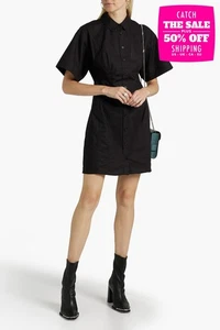 RRP€420 FRAME Poplin Mini Shirt Dress Size XL Lightweight Black Short Sleeve - Picture 1 of 6
