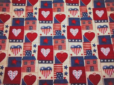 Patriotic Fabric 7/8 Yard Red White Blue Star Flag Heart Premium Cotton #B PC - Image 1 of 2
