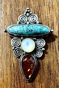 Schöner Sajen Sterling 925 Silber Türkis Schmetterling Kreuz Anhänger 2 3/8" - Bild 1 von 3