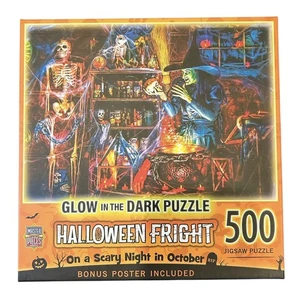 Master Pieces HALLOWEEN FRIGHT 500 Piece Jigsaw Puzzle Glow Poster By Bigelow - Picture 1 of 7