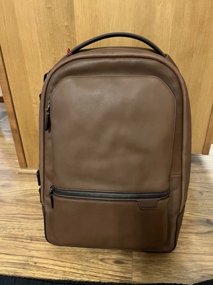 NEW Tumi Harrison BRADNER 16.5” - 100% Leather Laptop Backpack- COGNAC BROWN - Image 1 of 4