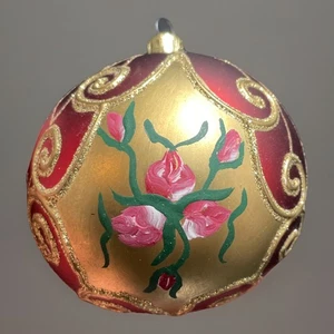 Vidrio soplado a mano y adorno pintado floral + dorado - Imagen 1 de 9