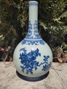 Jarrón botella porcelana china azul y blanco - Imagen 1 de 14