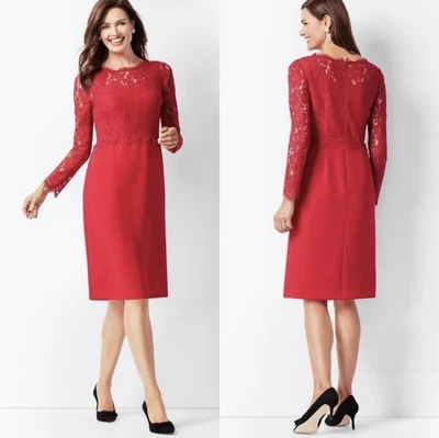 Vestido midi con funda superpuesta de encaje Talbots RSVP para mujer talla 14 rojo manga larga Foto 1 de 4