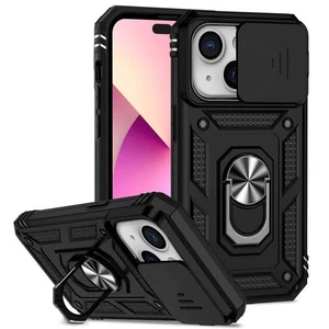 For iPhone 15 Plus Case Tough Slide Camera Cover Magnetic Ring Holder Black - Picture 1 of 6