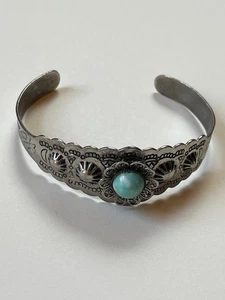 Old Pawn Nicely Stamped Southwest Nonmagnetic Silver Tapered Cuff Bracelet w - Picture 1 of 11