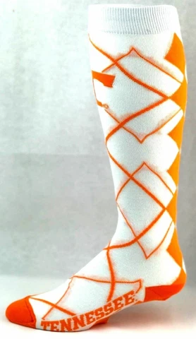 Tennessee Volunteers White & Orange Argyle Plaid Thin Long Socks Cover