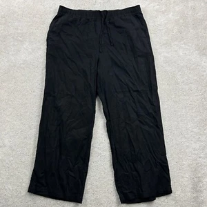 Old Navy Linen Pants Womens Size Large Black Wide Leg Pull On Pockets High Rise - Picture 1 of 10