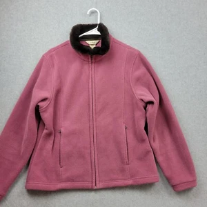LL Bean Fleece Womens Medium Soft Cozy Jacket 0WK62 Fur Accent Collar Cozy - Picture 1 of 10