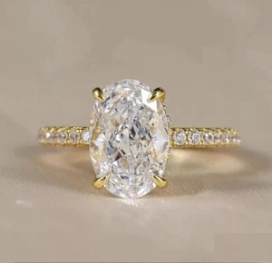 Solid 10K Gold 2.45Ct Oval Cut Lab Grown/CVD Diamond Hidden Halo Engagement Ring - Picture 1 of 11