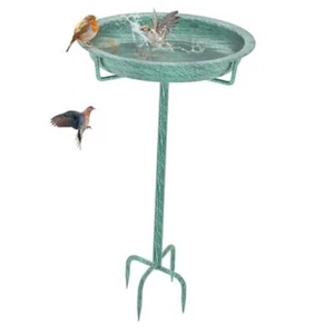 Metal Bird Bath for Outside, 36.2" Height Birdbath Bowl Standing Retro Green - Picture 1 of 7