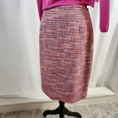 8 Josephine Chaus Pink  Tweed Pencil Skirt Lined Back Zip - Image 1 of 4