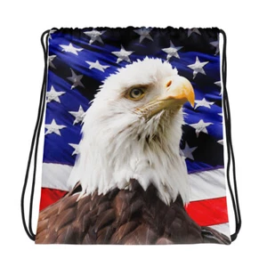 Patriotic American Eagle with Flag Drawstring Carry Bag - Picture 1 of 1