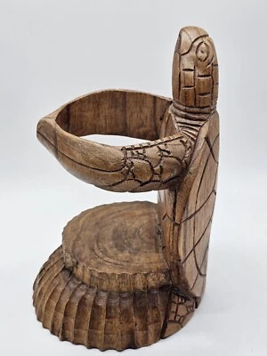 Portabotellas de vino tortuga tortuga tallado a mano de madera soporte mesa Foto 1 de 4