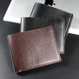 Hombres Cartera Corta PU Cambio Tarjeta Bolso Color Sólido Paquete de Negocios Cartera Negro Café - Imagen 1 de 14