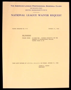 1965 Warren Spahn, S.F. Giants Waiver Request (Karriere beenden mit 363 Siegen) RAR! - Bild 1 von 1