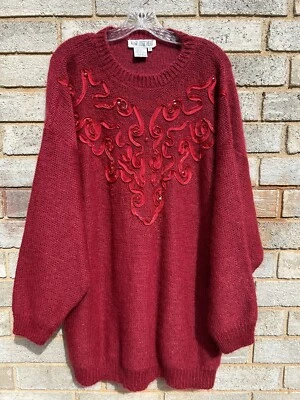 ¡Túnica suéter talla 3X juntos! Cuentas de cinta bordadas mezcla de lana suave rojo ladrillo Foto 1 de 4