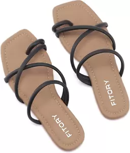 Women'S Slide Sandals Flat Toe Ring Thongs with Cross Strap for Summer Size - Picture 1 of 19