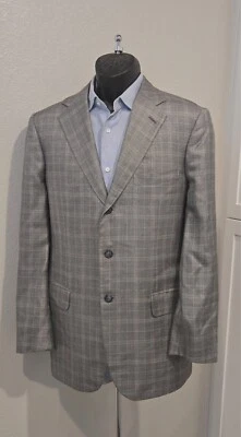 Chaqueta Brioni Parlamento 50 % cachemir 50 % seda gris Glen a cuadros 3 botones 40 R Foto 1 de 4