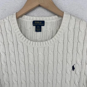 POLO RALPH LAUREN Sweater Boys XL 18-20 Cable Knit Pullover Cotton Off White - Picture 1 of 13