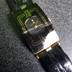 Marie Lourdes Damen Schwarz Gold Rechteck Analog Quarz Uhr 22mm Vintage Vintage - Bild 1 von 12