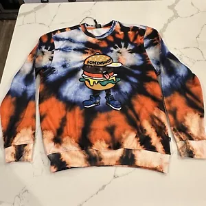 Screenshot Tie Dye Crew Neck Fleece Sweatshirt Novelty Orange Burger Size Medium - Picture 1 of 13