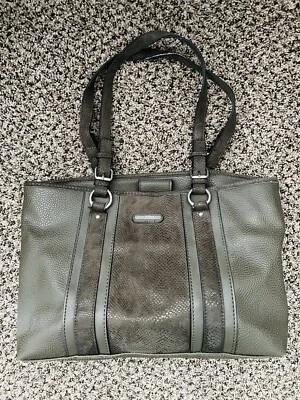 Dana Buchman 3 Tone Olive Brown Strip Purse/Tote Zipper Pockets, Snap Closure - Image 1 of 4