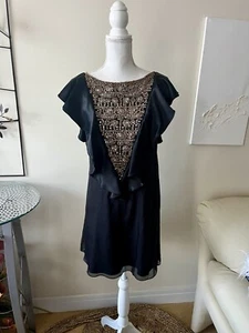 Alice + Olivia Vintage Black Silk Beaded Ruffle Mini Cocktail Dress sz Small EUC - Picture 1 of 11
