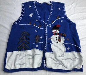 Capacity Women Vest Sweater Christmas Knit Button Blue Embroidered Size XL - Picture 1 of 9