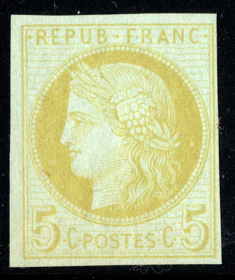France Ceres Proof Essay 5c Yellow on Greenish Mint No Gum No Thins - Image 1 of 1