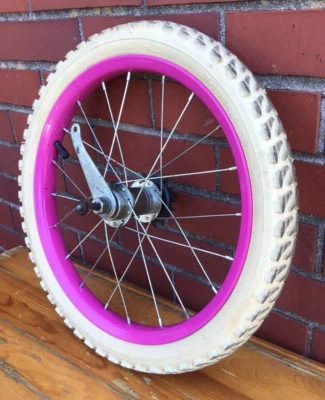 16" Bicycle Rear Pink Wheel Coaster Brake and 1.75" White Tire Kids Bike # C65 - Image 1 of 3