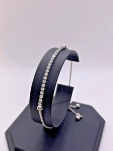 14k white gold over silver lariat tennis bracelet lab created diamonds - Picture 1 of 5