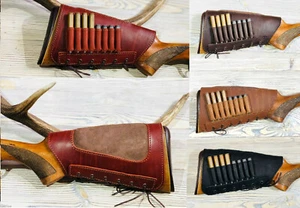 Leder Gewehr Hinterschaft Abdeckung Po Stock Halter Wangenauflage Wildleder gepolstert 8 Schuss - Bild 1 von 30